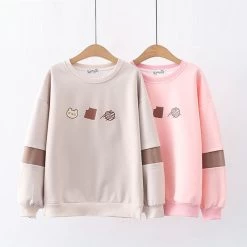 Korean Bear Print Round Collar Hoodie