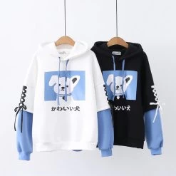 Cartoon Puppy Japanese Print Hoodie