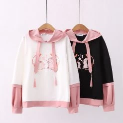 Bunny Sakura Print Loose Hoodie