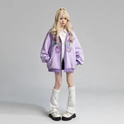 Letter Star Butterfly Embroidery Hooded Jacket