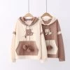 Bear Embroidery Drawstring Pocket Hoodie