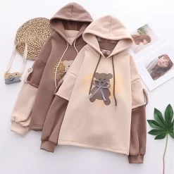 Cartoon Bear Letter Print Hoodie