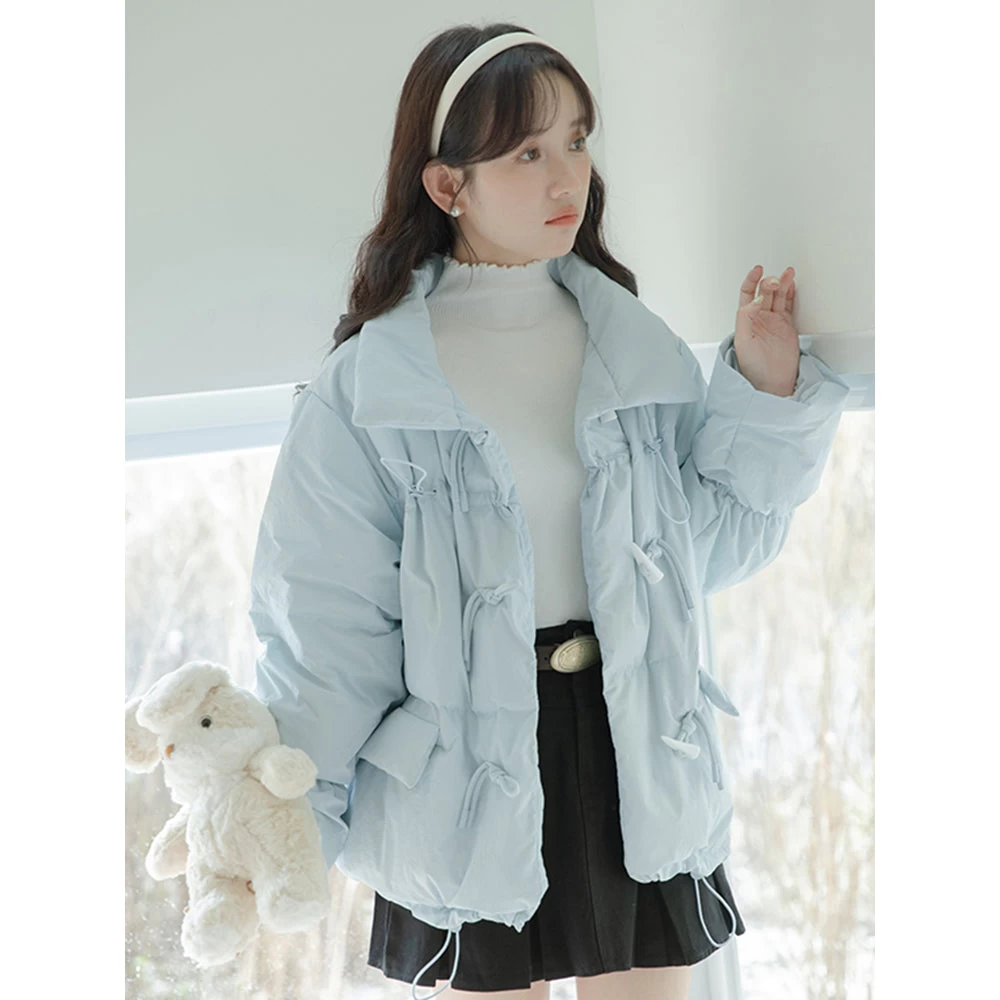 Thickened Short Blue Cotton-padded Down Jacket - Image 9