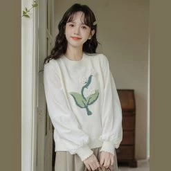 Lily Of The Valley Embroidered Autumn Winter Sweater