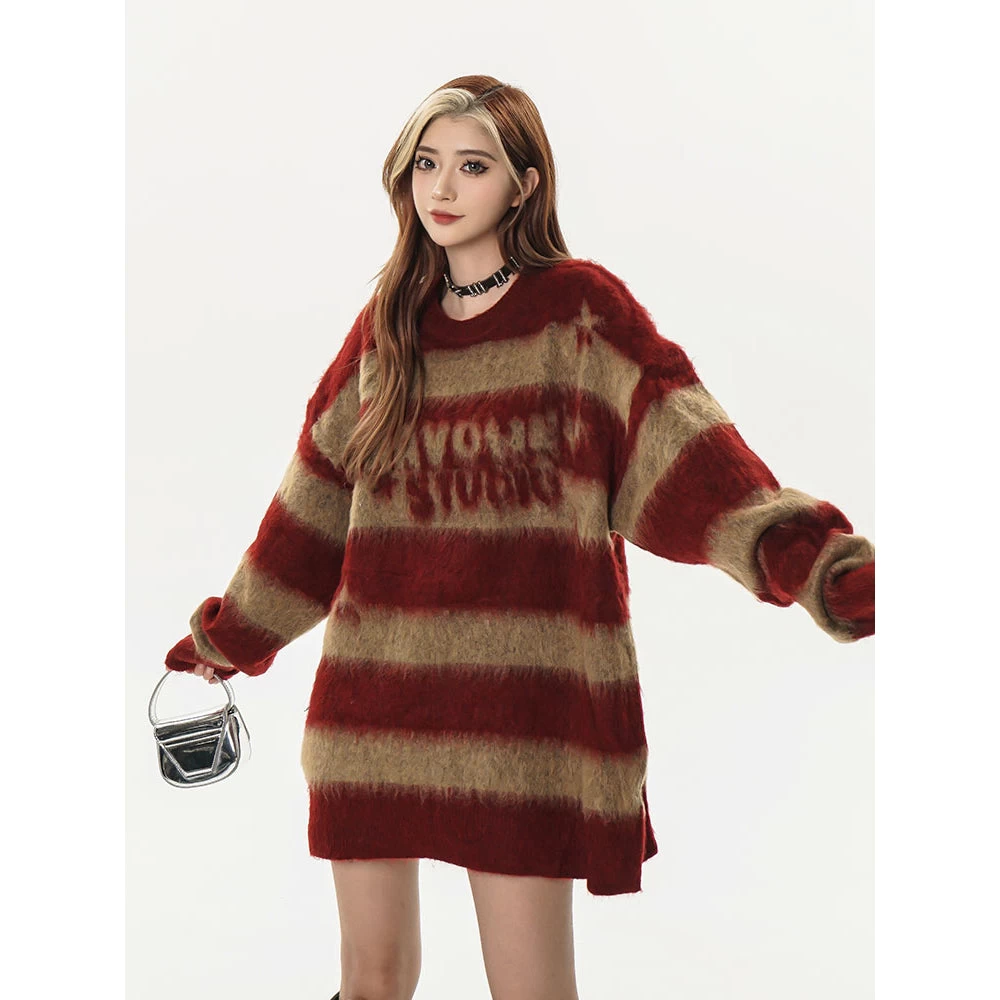 Vintage Striped Round Neck Autumn/Winter Sweater - Image 4