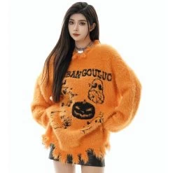 Ghost Pumpkin Pattern Loose Fit Sweater