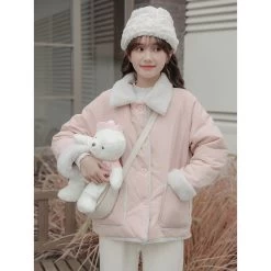 Thickened Pink Short Cotton Padded Coat For Autumn Winter