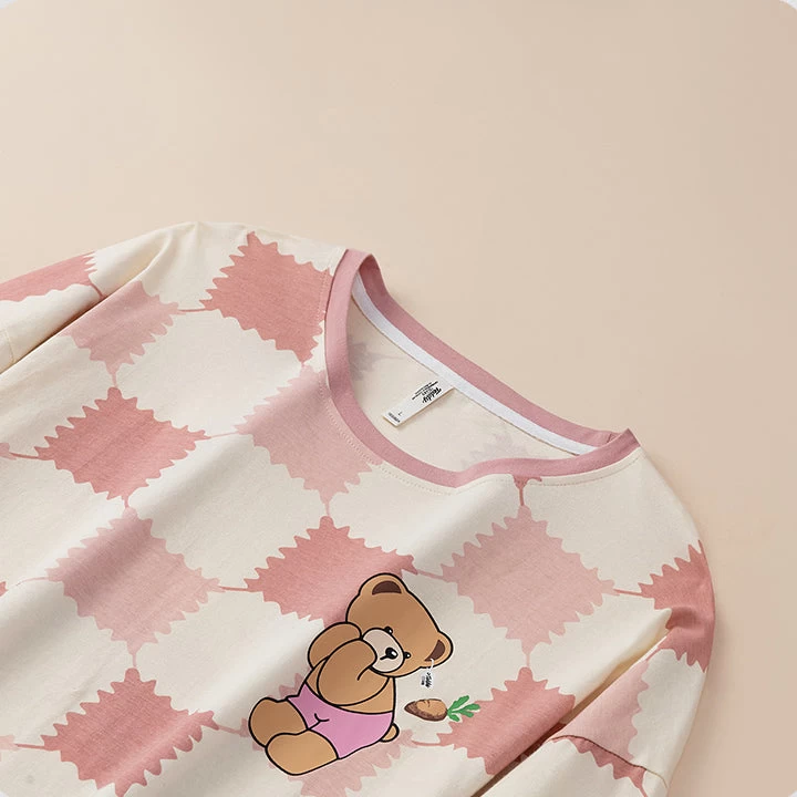 Cartoon Bear Printed Spring Autumn Long Sleeve Cotton Pajama Set - Image 2