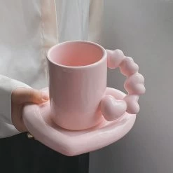 Heart Shaped Ceramic Mug And Plate