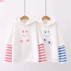 Cute Smiling Face Print Plush Hoodie