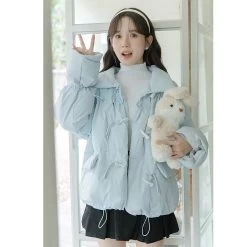 Thickened Short Blue Cotton-padded Down Jacket