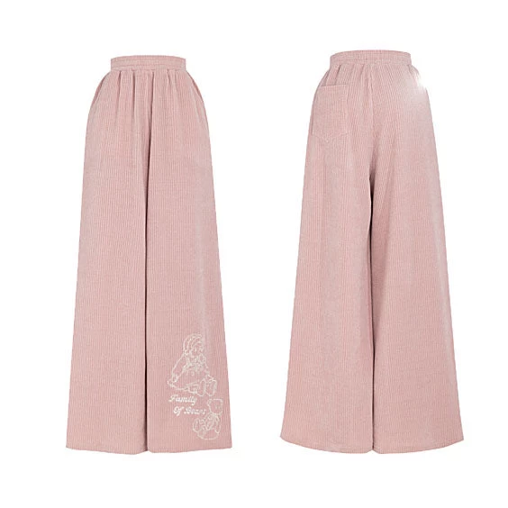 Bear Embroidered Pink Elastic Waist Straight-Leg Pants - Image 10
