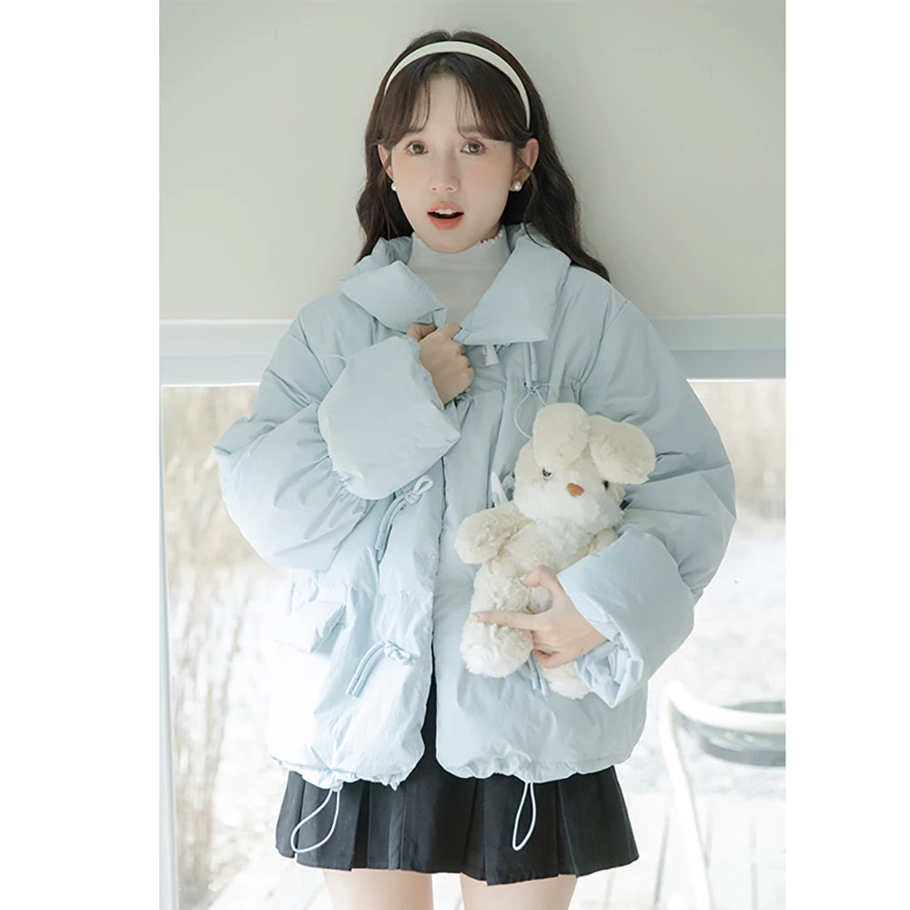 Thickened Short Blue Cotton-padded Down Jacket - Image 4