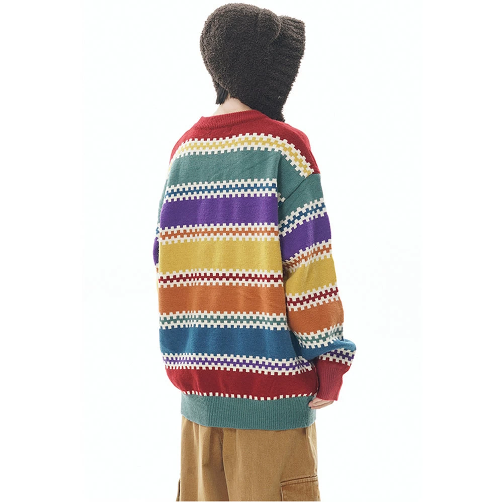 Striped Tulip Round Neck Loose Sweater Knitwear - Image 7