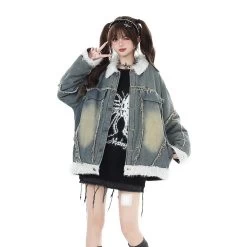Vintage Design Patchwork Denim Jacket Cotton Coat