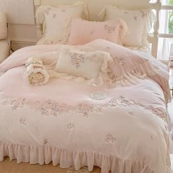 Princess-style Milk Velvet Duvet Cover Set With Lace Trim