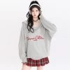 Letters Embroidery Pocket Loose Hooded Sweatshirt