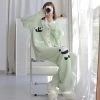 Panda Pattern Pocket Button-up Lapel Winter Pajama Set