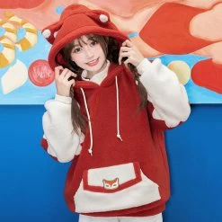 Cartoon Fox Pocket Plush Hoodie