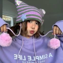 Lilac Striped Knit Hat