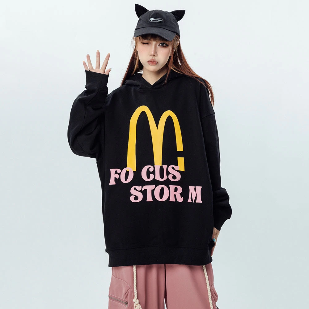 Vintage Letters Print Loose Hoodie