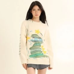 Cute Cartoon Dinosaur Embroidery Sweater