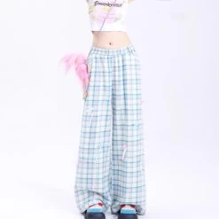 Summertime Chic Butterfly Bow Plaid Straight-Leg Pants