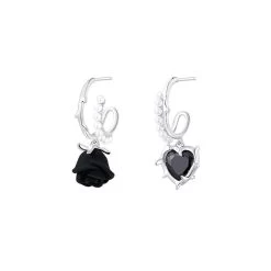 Elegant Silver Earrings With Rose And Heart Charms