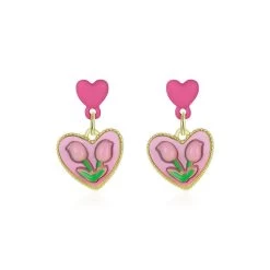 Barbie Pink Heart And Tulip Dangle Earrings