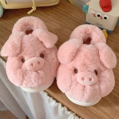 Cute Pink Pig Plush Slippers