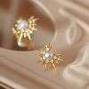 French Retro Sun Silver Pearl Earrings