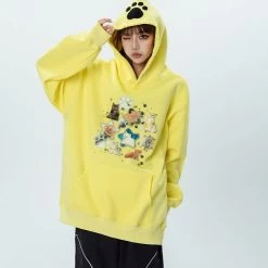 Kittys Print Pocket Loose Hoodie