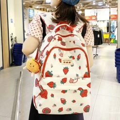 Cute Strawberry Print Backpack