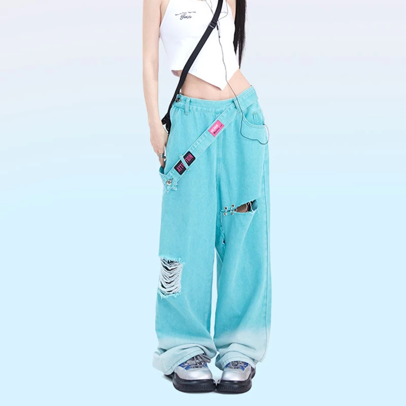 Summer Vibes Green Gradient Distressed Jeans