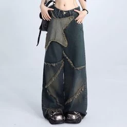 Vintage Wide-Leg Jeans With Star Embroidery