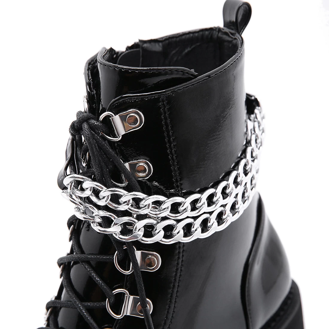 Gothic Patent Leather Wrap Around Chains Platform Boots - Image 7