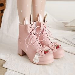 Sweet Strawberry Bunny Ears Boots