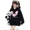 Little Devil Horns Bat Embroidery Thickened Hooded Loose Hoodie