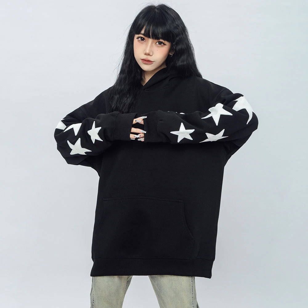 Stars Letters Print Loose Hoodie - Image 2