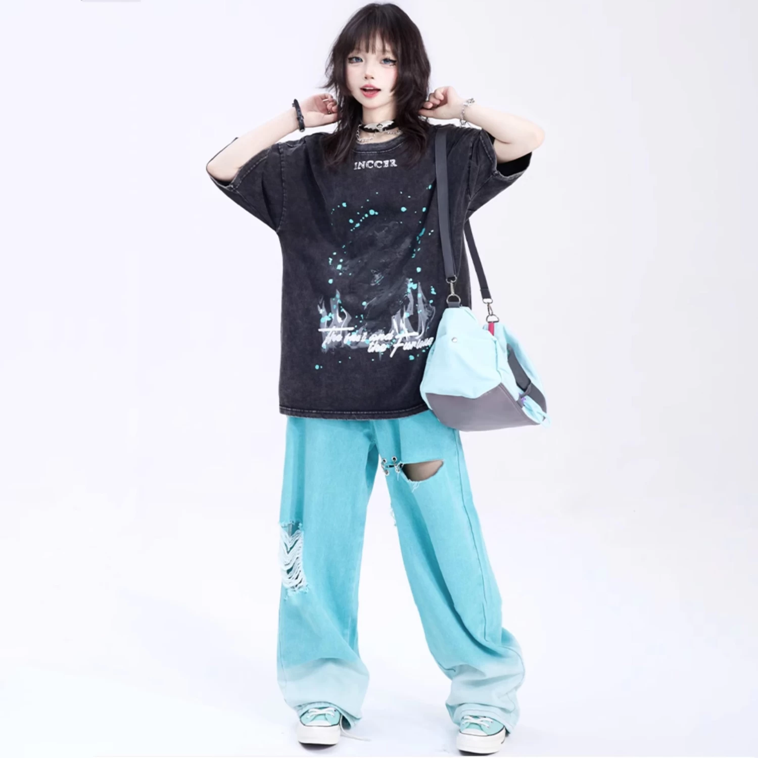 Summer Vibes Green Gradient Distressed Jeans - Image 2