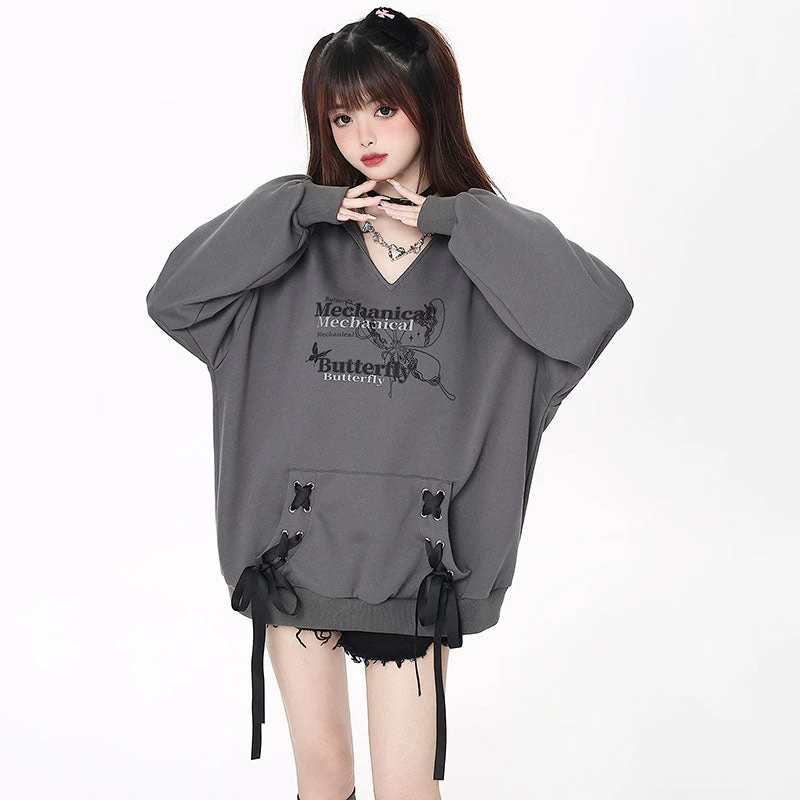 Y2K Butterfly Letters Print Loose Hoodie - Image 2