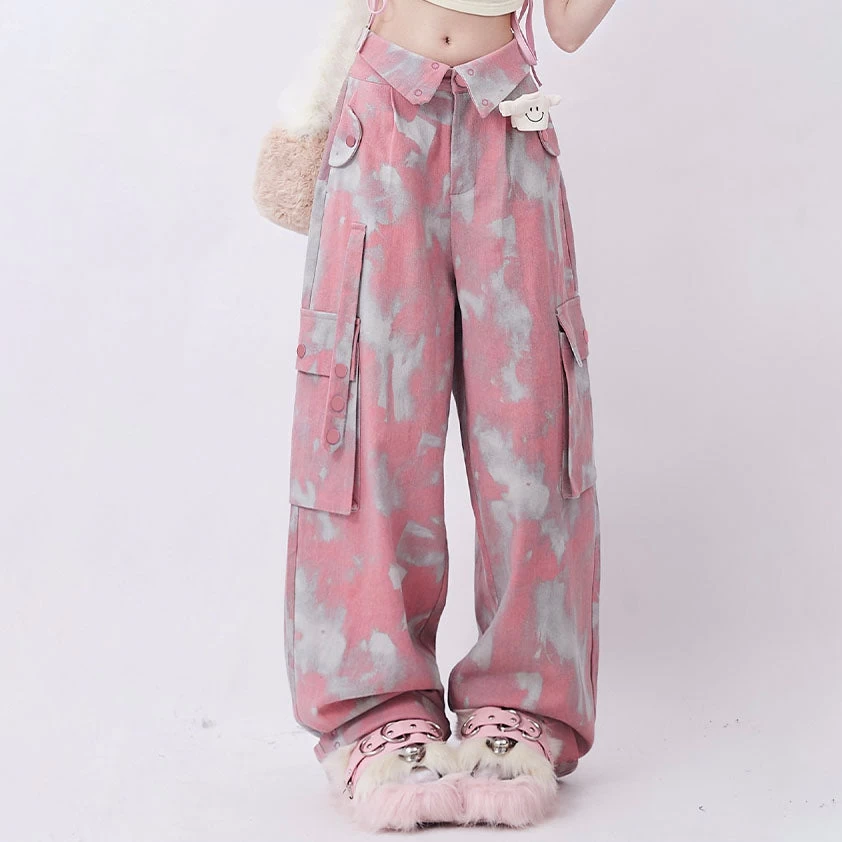 High-waisted Pink Camo Cargo Pants - Image 2
