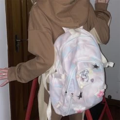 Stars Embroidery Pink Tie-dye Backpack