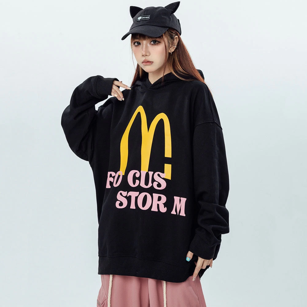 Vintage Letters Print Loose Hoodie - Image 2