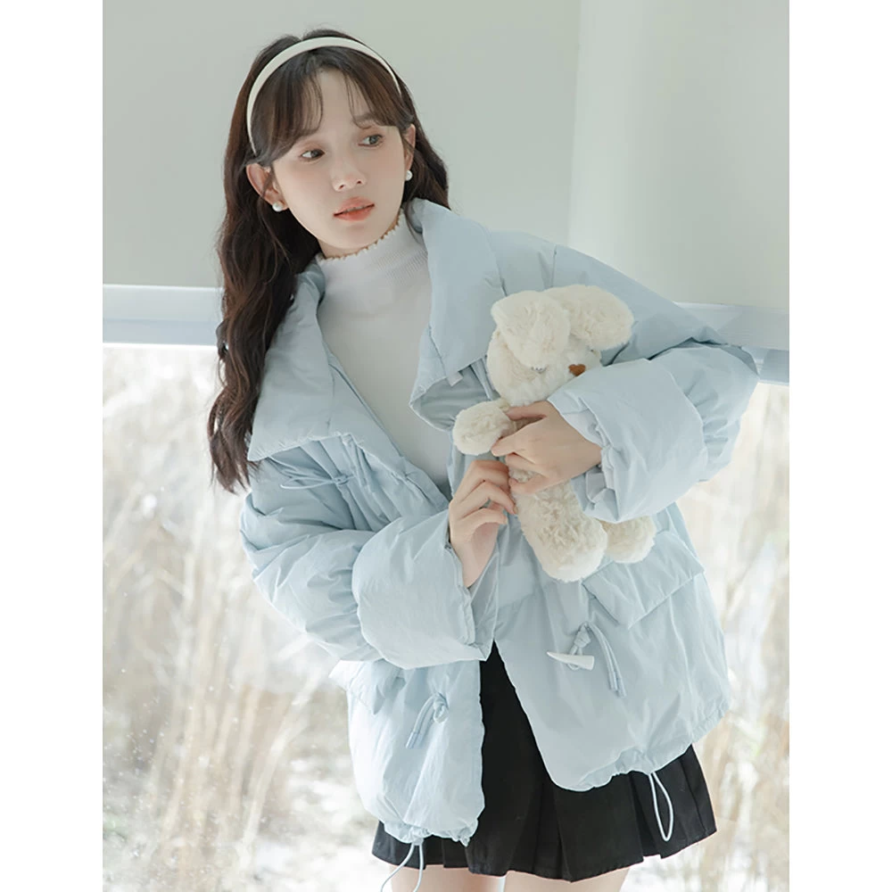 Thickened Short Blue Cotton-padded Down Jacket - Image 7