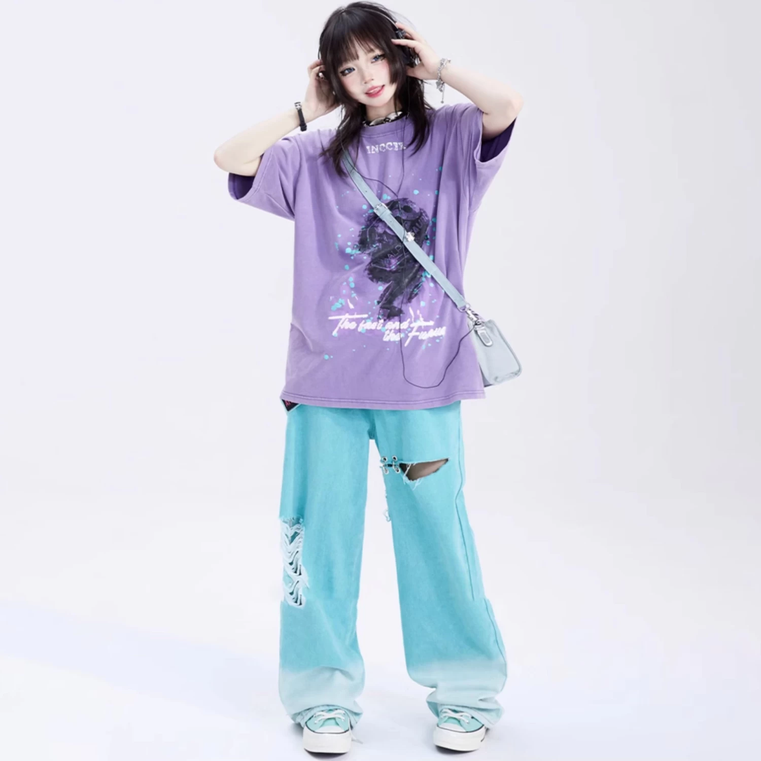 Summer Vibes Green Gradient Distressed Jeans - Image 3