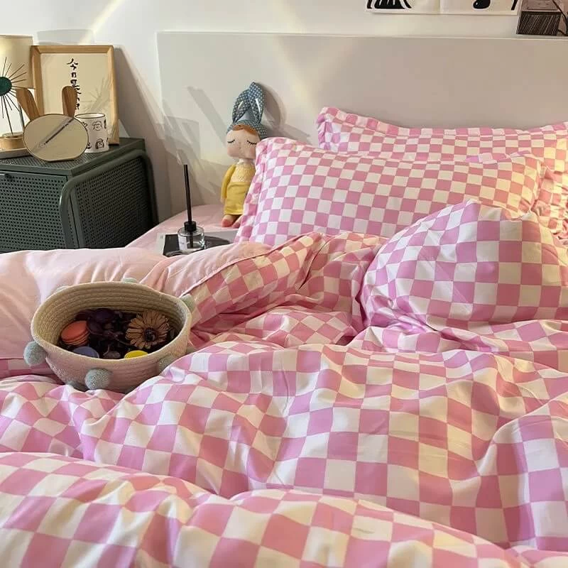 Pink Mini Check Bedding Set - Image 3
