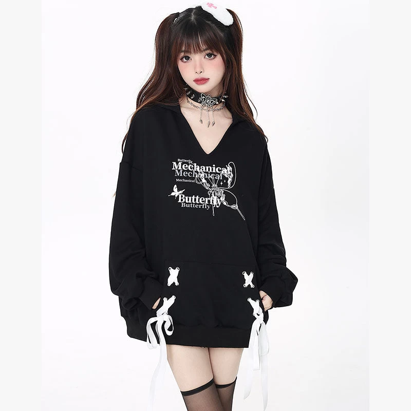 Y2K Butterfly Letters Print Loose Hoodie - Image 3