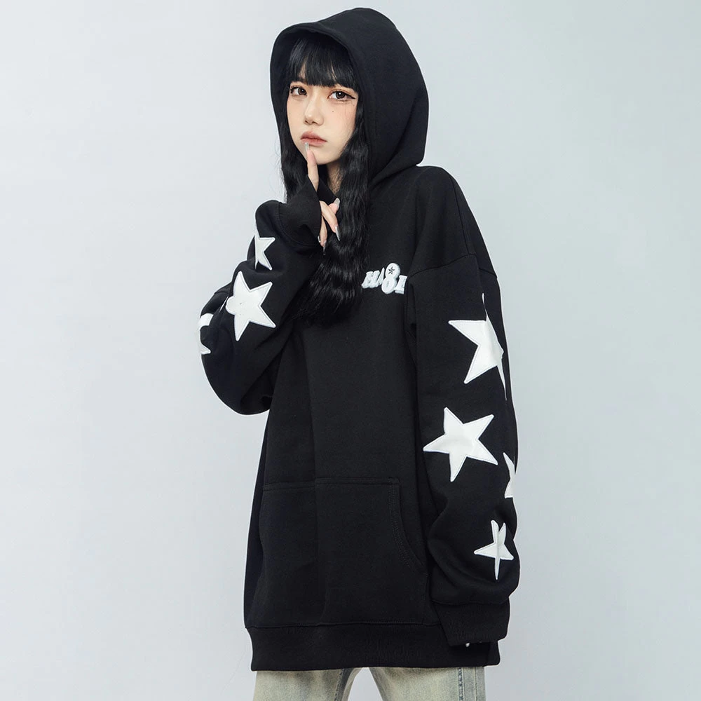 Stars Letters Print Loose Hoodie - Image 3