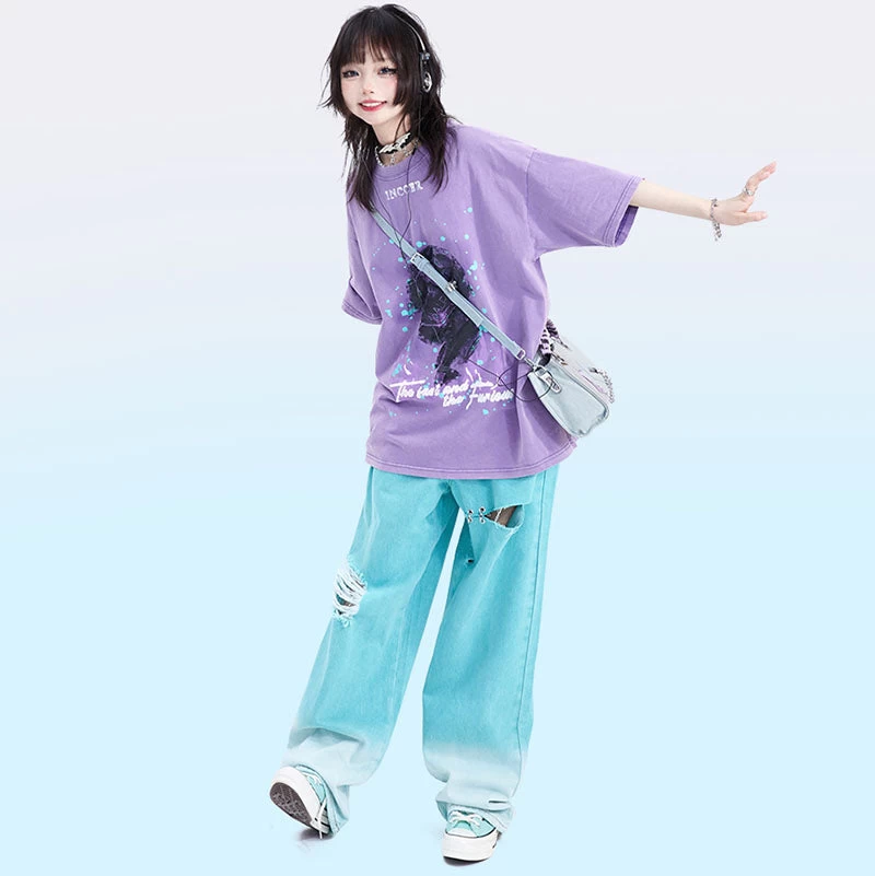 Summer Vibes Green Gradient Distressed Jeans - Image 4